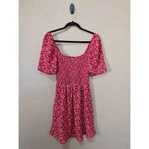Abercrombie & Fitch Raspberry Red Floral Smocked Puff Sleeve Mini Dress Size S